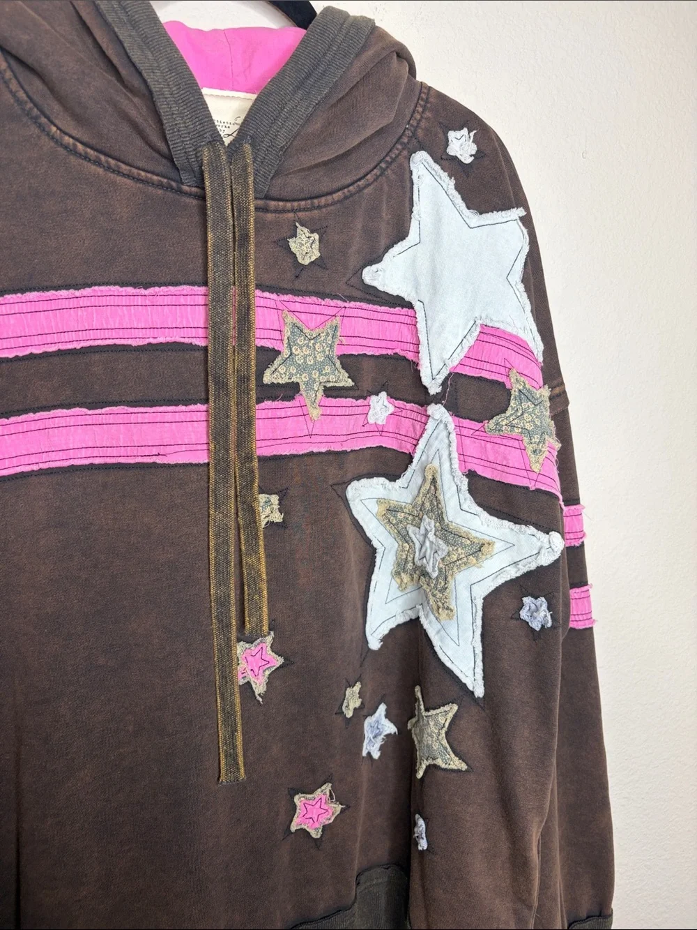 Artistic Works by Lu | Women’s Brown Washed Boho Star Hoodie Size XL